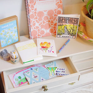 Desk with Notebooks cards washi tape
