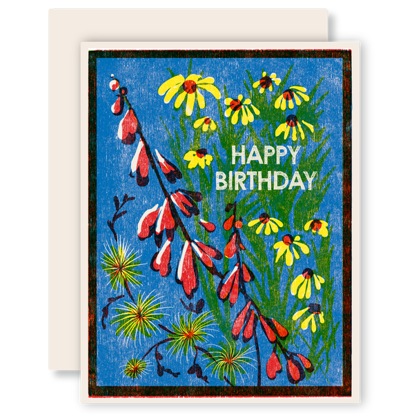 Happy Birthday (Blue Sky Wildflowers) | Single Letterpress Card