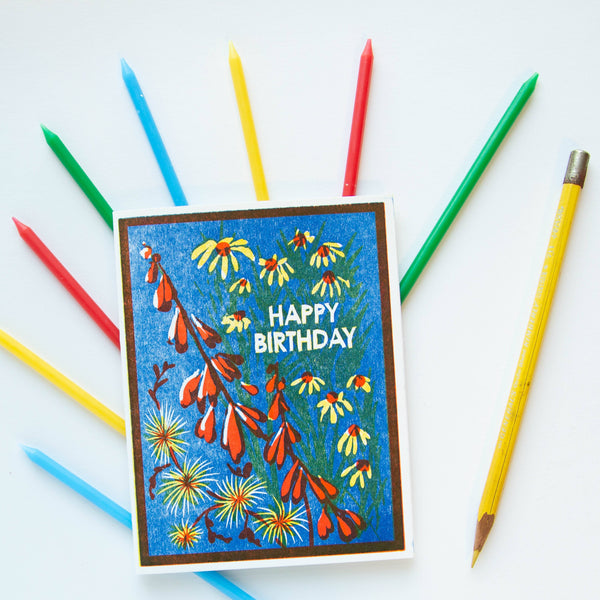 Happy Birthday (Blue Sky Wildflowers) | Single Letterpress Card