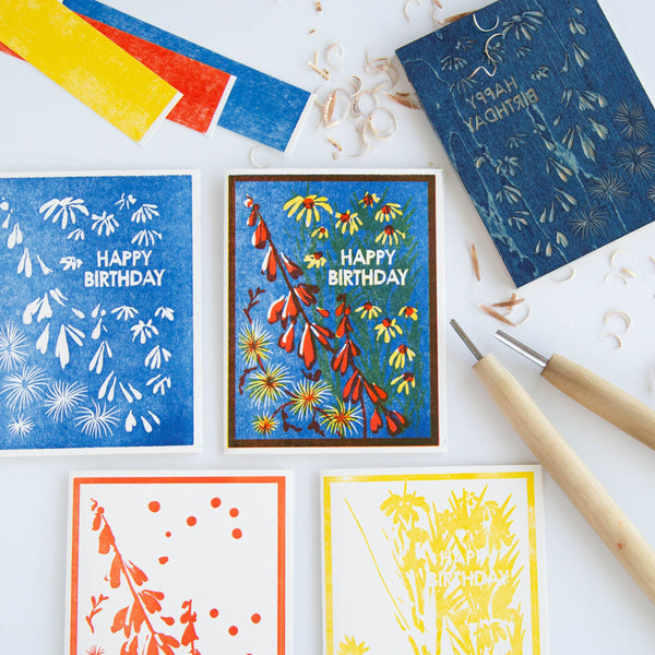 Happy Birthday (Blue Sky Wildflowers) | Single Letterpress Card