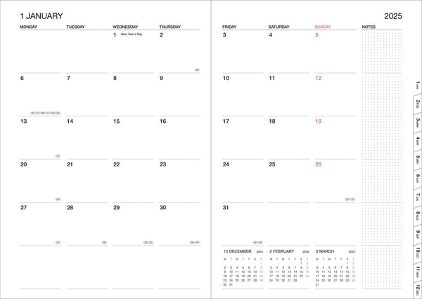 Weekly Vertical Agenda/Planner A5 | Aug 2025 - Dec 2026 |  Mountain in Orange and Pink