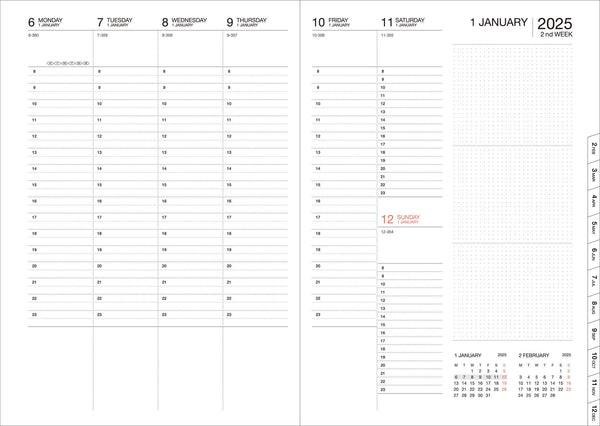 Weekly Vertical Agenda/Planner A5 | Aug 2025 - Dec 2026 |  Mountain in Orange and Pink