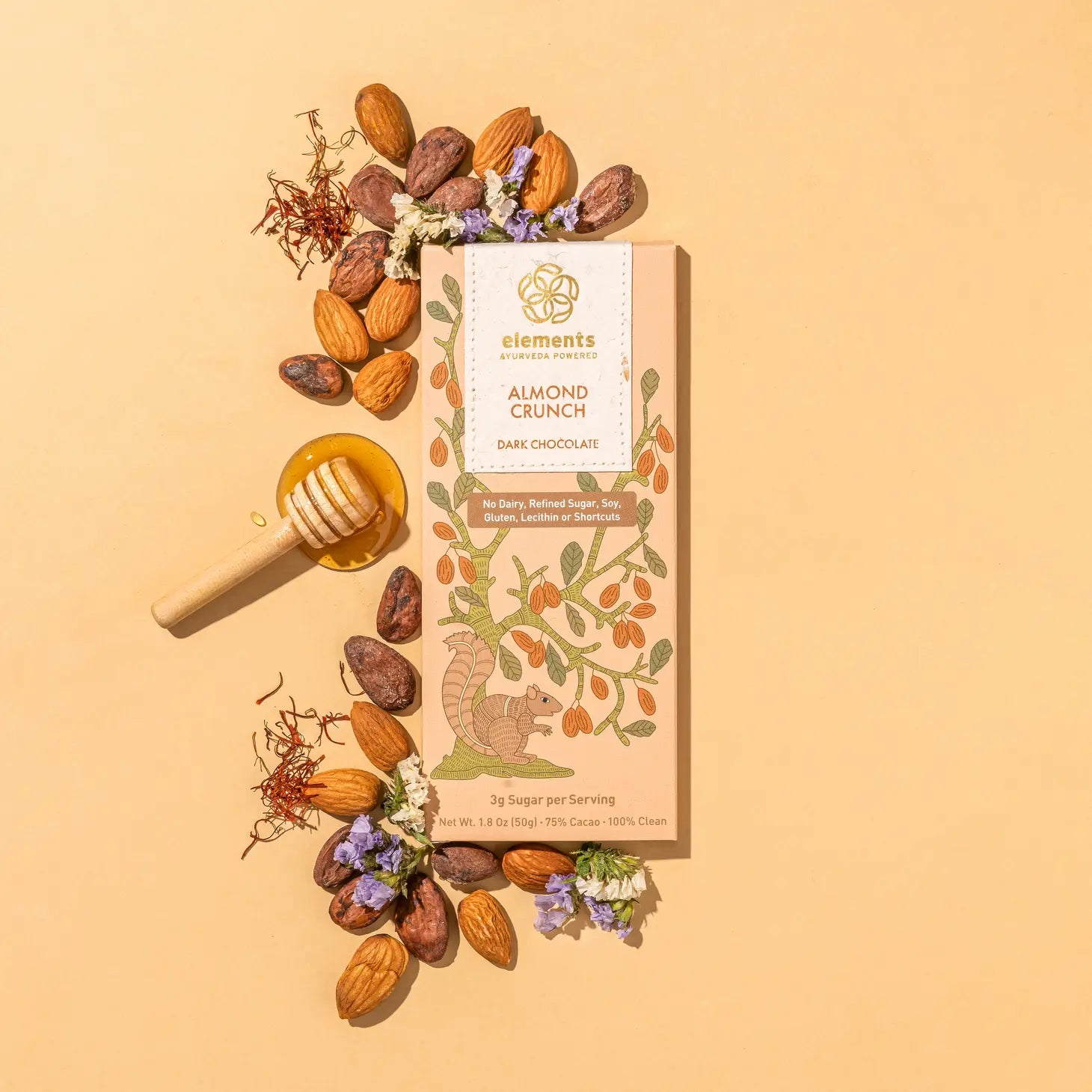 Almond Crunch Dark Chocolate Bar | Ayurveda Powered with Saffron