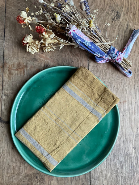 Amber Bronze Stripe Linen Napkins - Set of 2