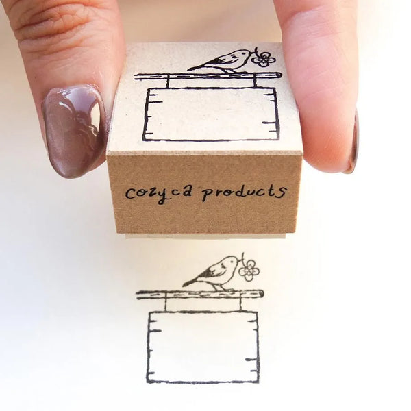 Midori Asano Rubber Stamp - Signboard and Bird