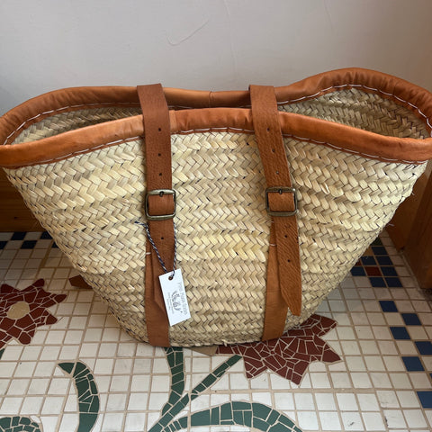 Backpack Basket with Leather Trim
