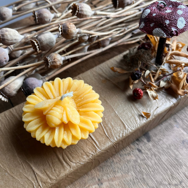 Flower with Bee Floating Beeswax Candle