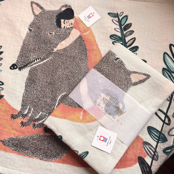Wolf in Blue with Girl Tea Towel - Morita Miw Imabari Towel
