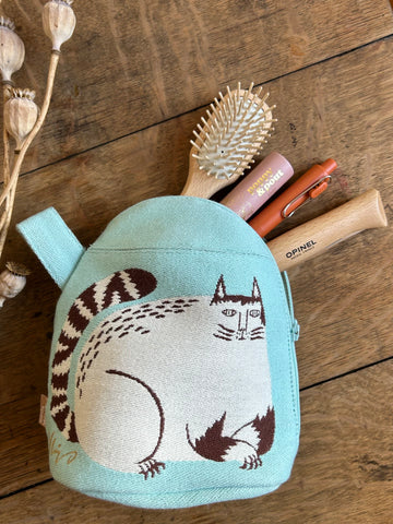 Cat Gusseted Pouch | Light Blue