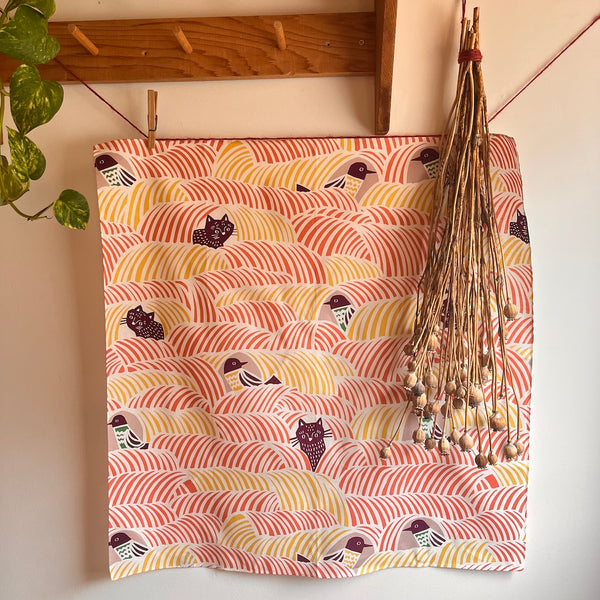 Cat and Bird Pink Furoshiki - Large