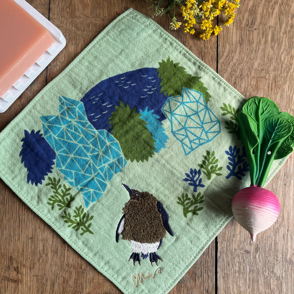 Chick Penguin Washcloth in Green by Morita Miw
