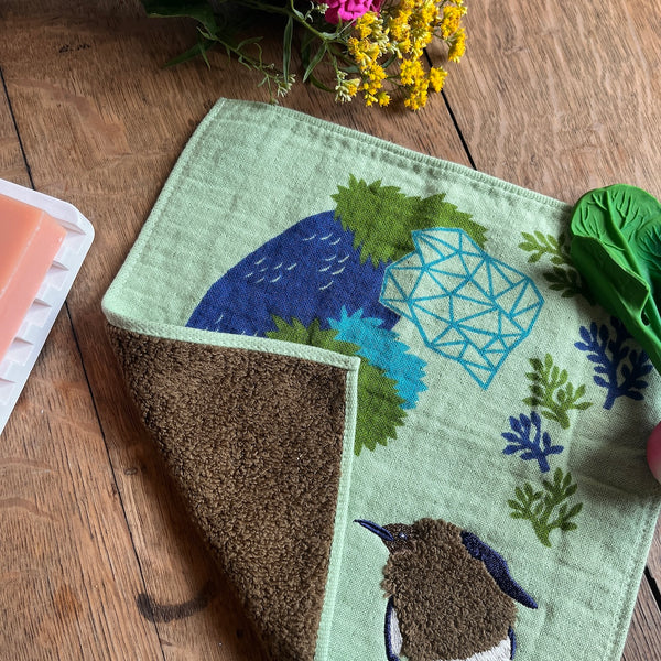 Chick Penguin Washcloth in Green by Morita Miw