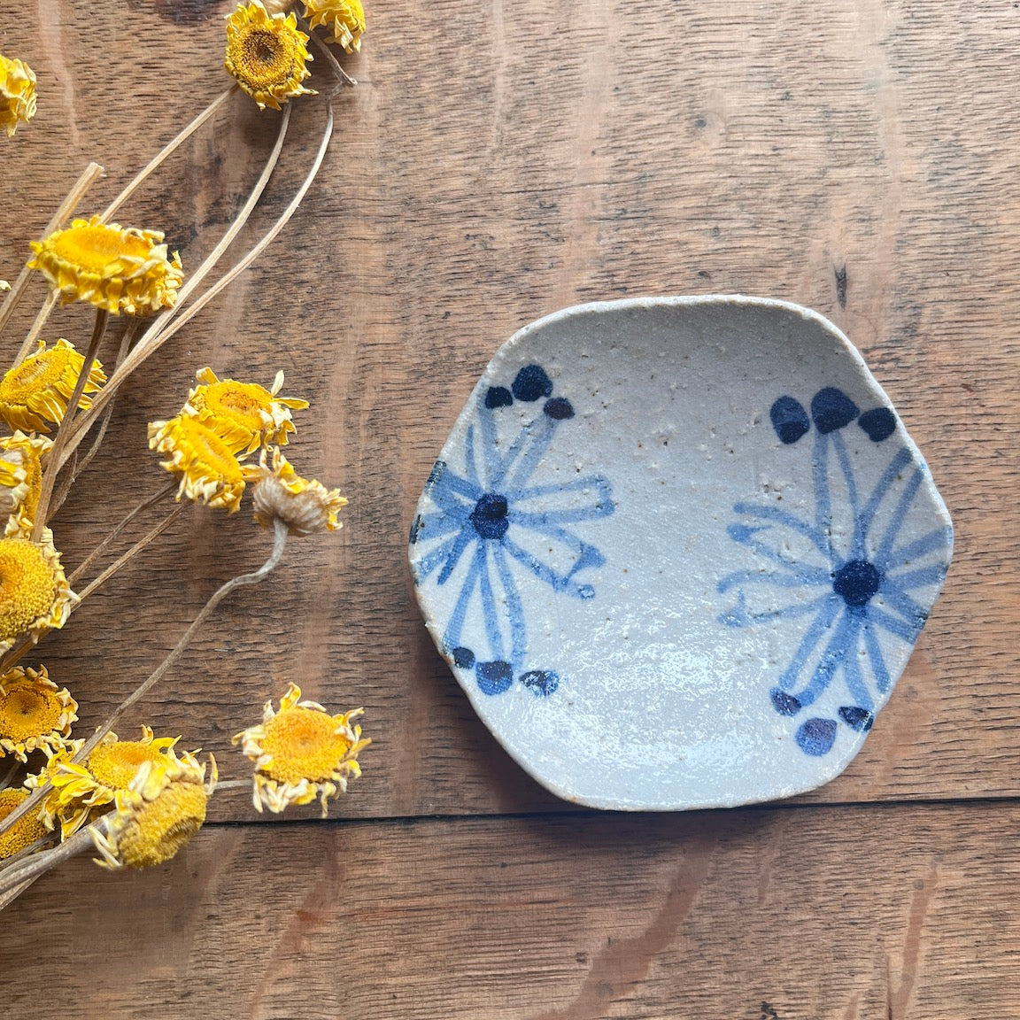 Tiny Handmade Plates | Natural Clay with Blue Features