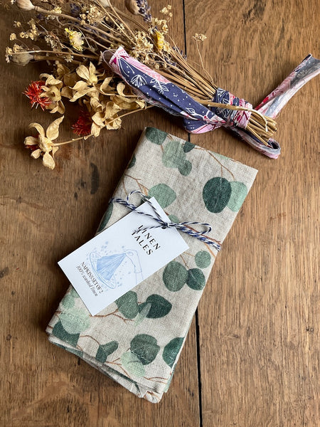 Eucalyptus on Light Natural Linen Napkins - Set of 2