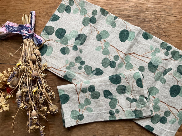 Eucalyptus on Light Natural Linen Napkins - Set of 2