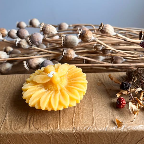 Flower with Bee Floating Beeswax Candle