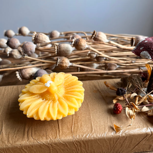 Flower with Bee Floating Beeswax Candle