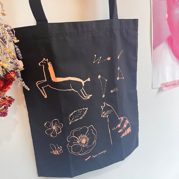 Horse and Cat | Black Totebag