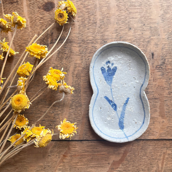 Tiny Handmade Plates | Natural Clay with Blue Features