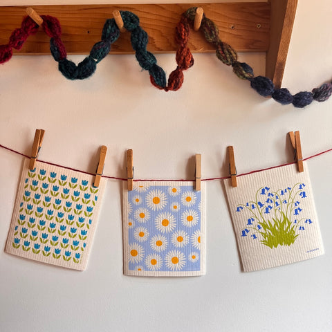Bluebells, Daisy, Tulips | Swedish Dishcloth