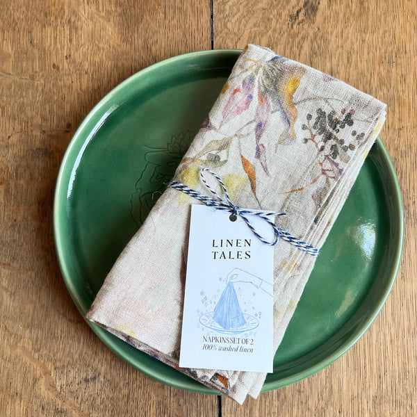 Meadow on Light Natural Linen Napkins | Set of 2