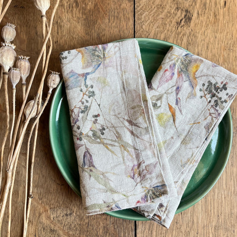 Meadow on Light Natural Linen Napkins | Set of 2