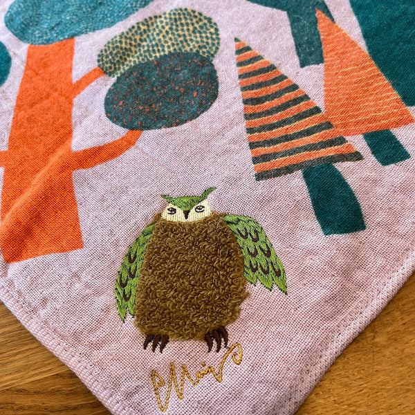 Owl Purple Towel Handkerchief/Washcloth