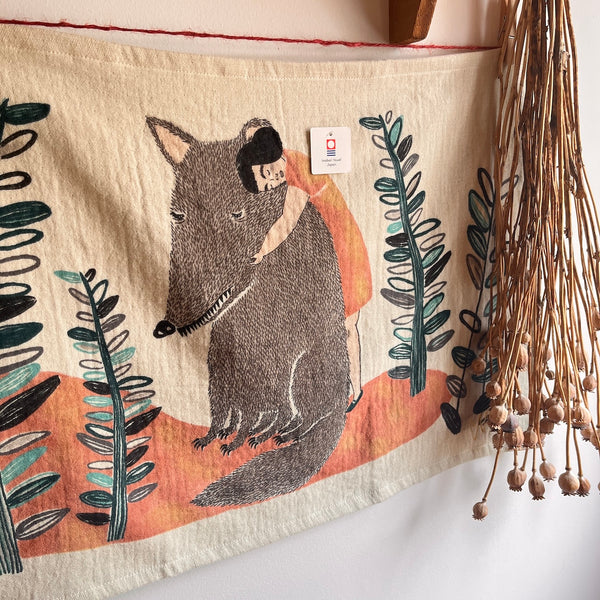 Wolf in Blue with Girl Tea Towel - Morita Miw Imabari Towel