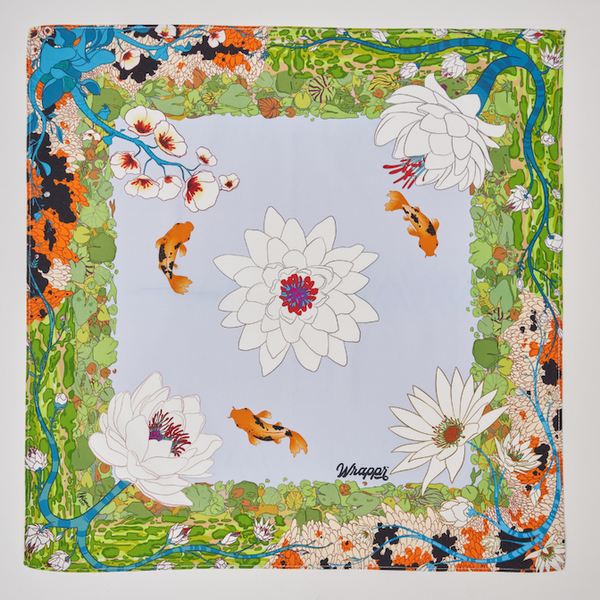 Cotton Fabric with Koi Pond Scene 