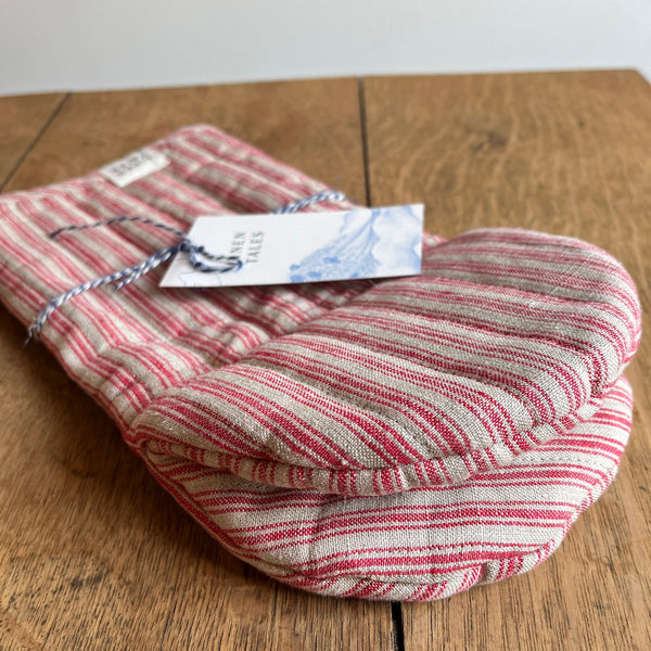 Red Natural Stripes Linen Oven Mitt