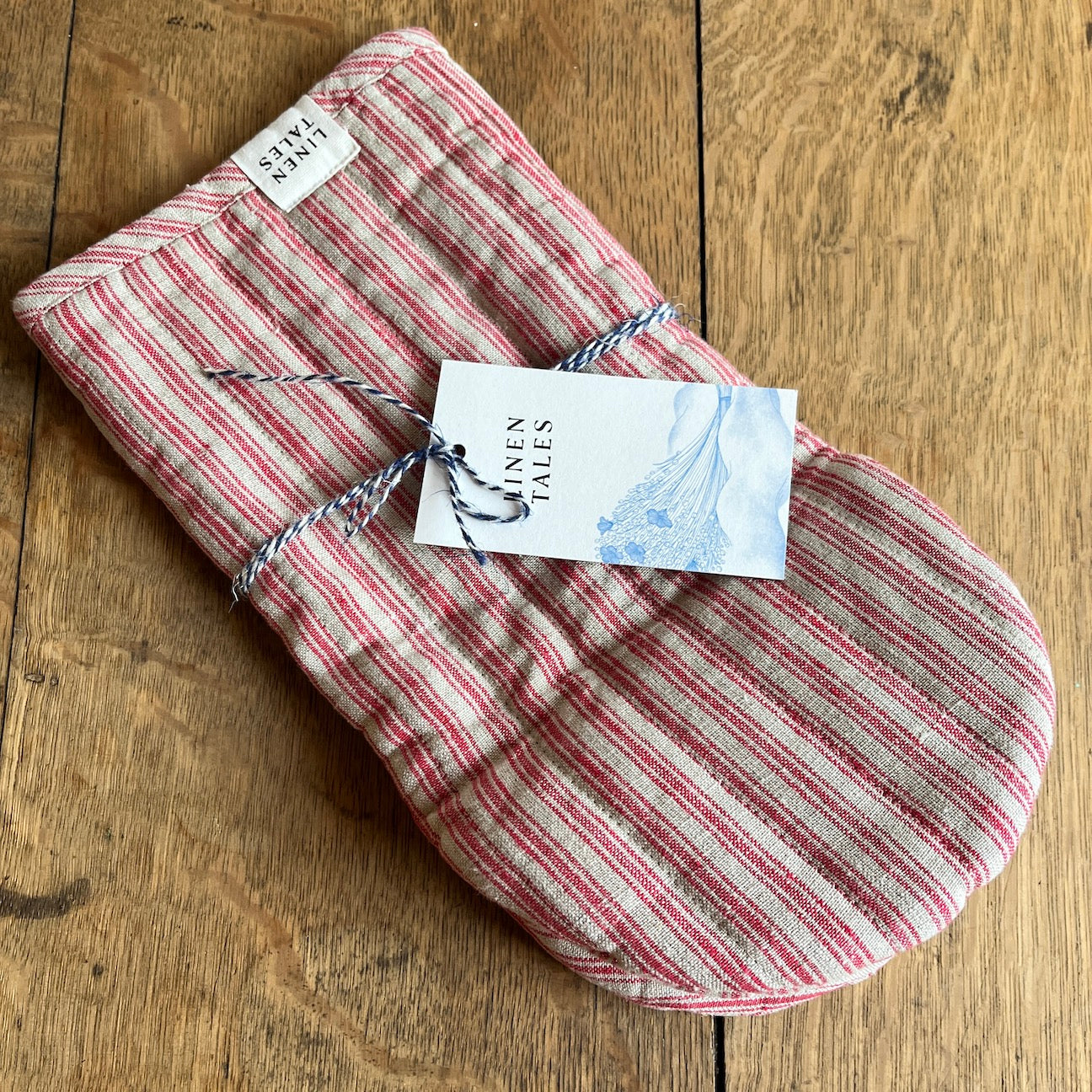 Red Natural Stripes Linen Oven Mitt
