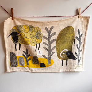 Sheep (Let's Come and Get It) Yellow Tea Towel | Imabari Towel