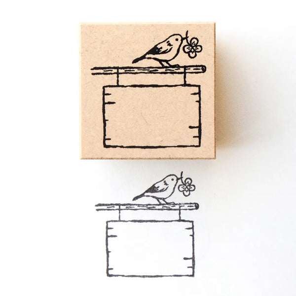 Midori Asano Rubber Stamp - Signboard and Bird