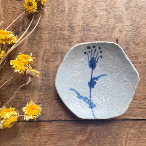 Tiny Handmade Plates | Natural Clay with Blue Features