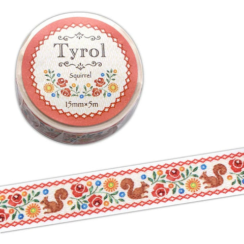 Red Embroidered Washi Tape with Squirrel 