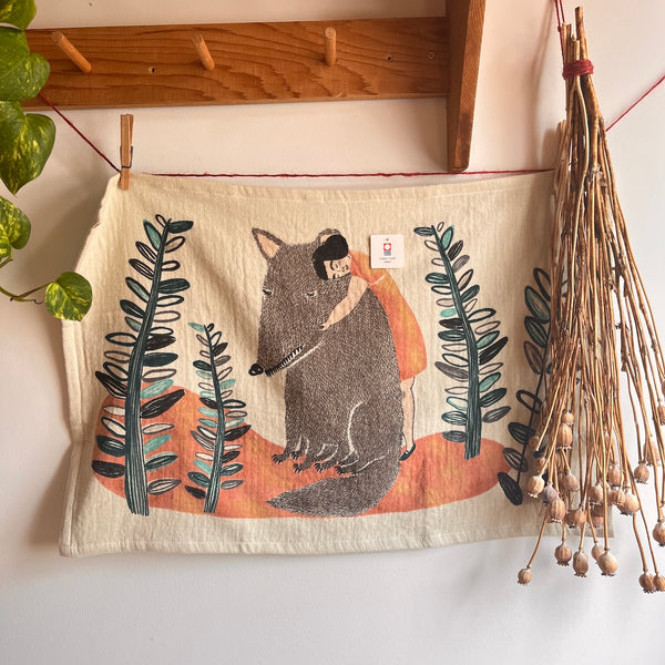 Wolf in Blue with Girl Tea Towel - Morita Miw Imabari Towel