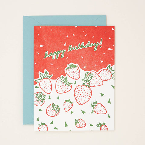 Birthday Strawberries Letterpress Card