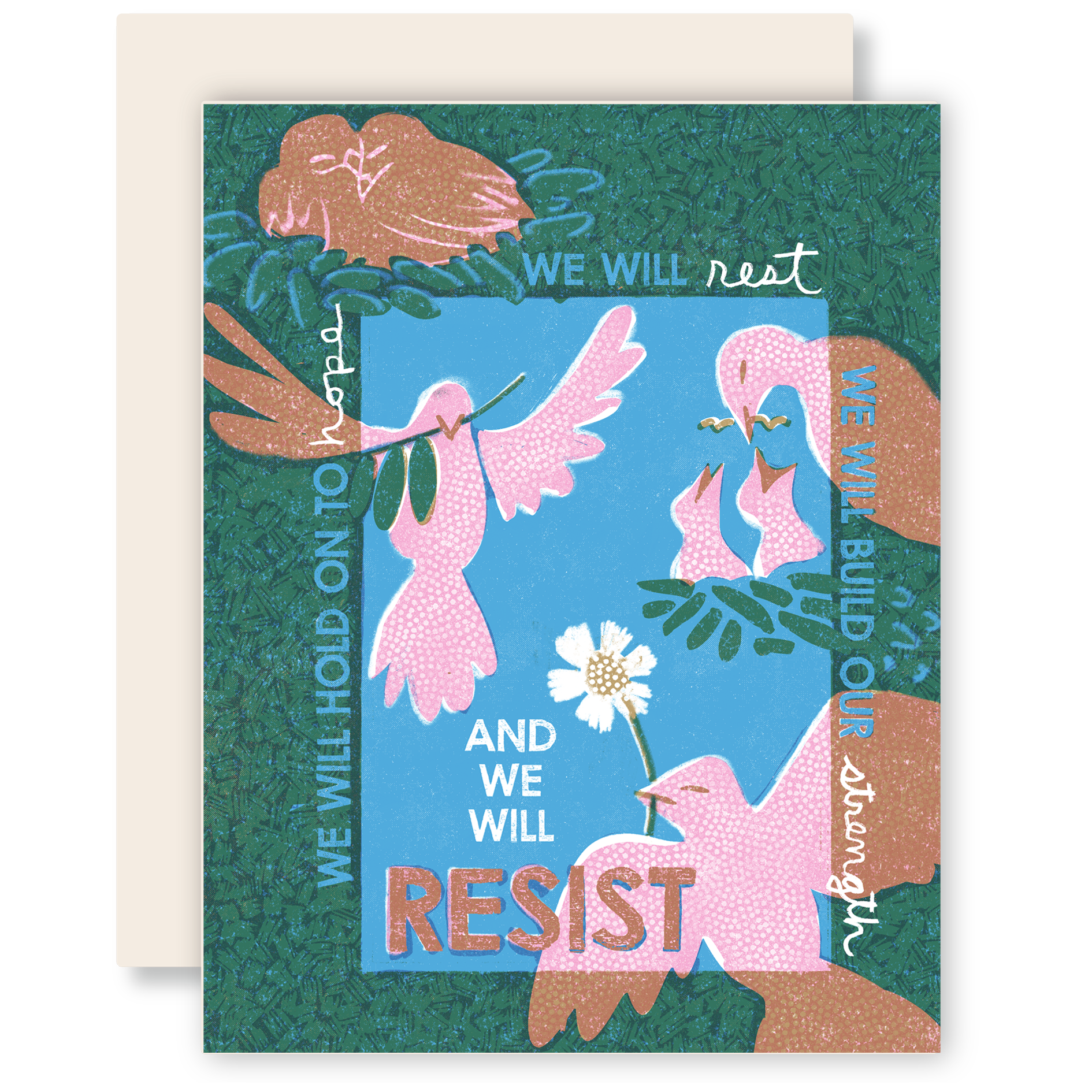 Rest, Build, Hold, Resist | Single Activism Risograph Card – Pink Moon ...
