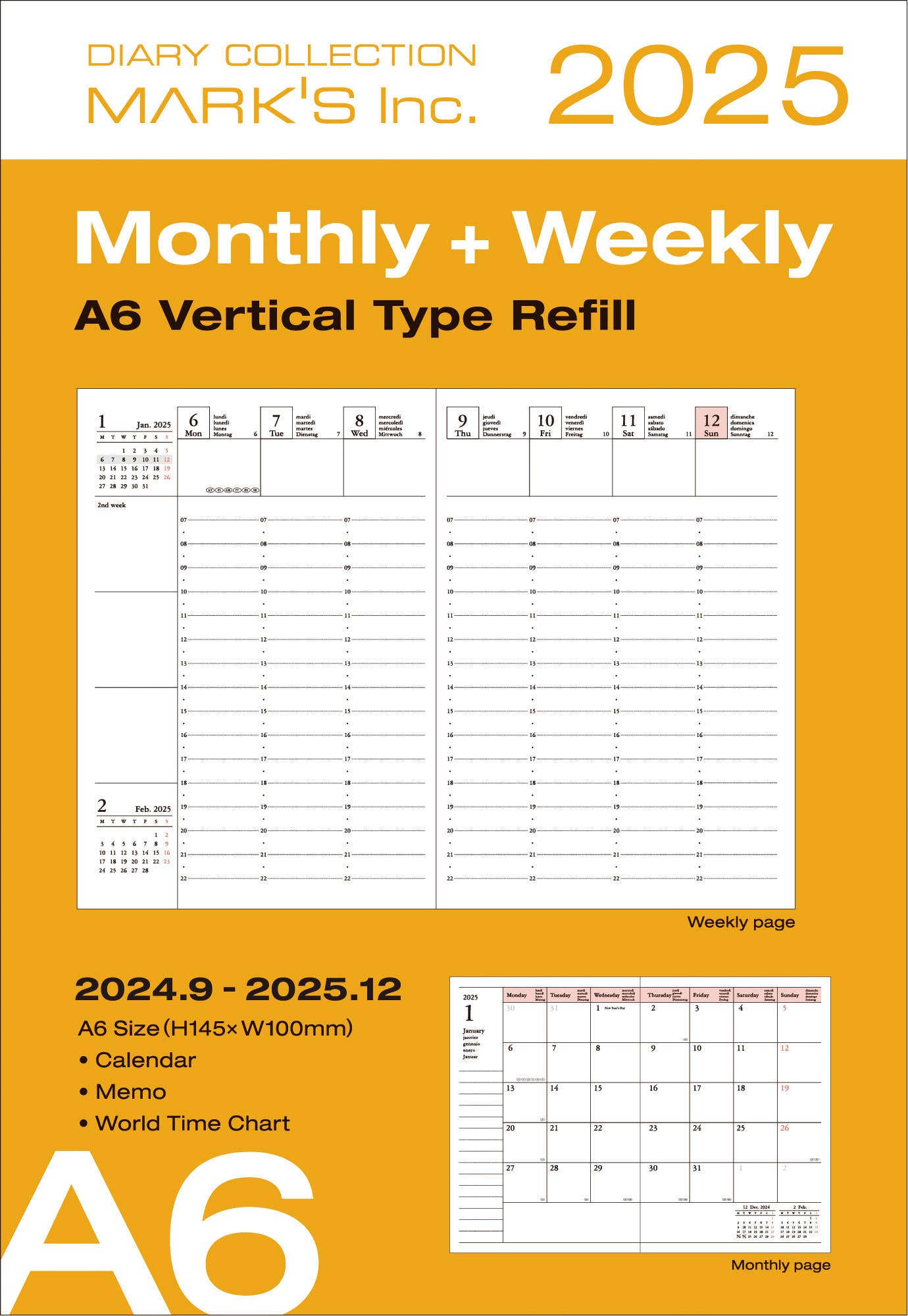Refill for Weekly Vertical Planner | Aug 2025 - Dec 2026 | A6