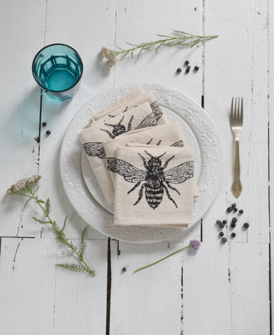 Honeybee Cloth Napkins Set, Organic