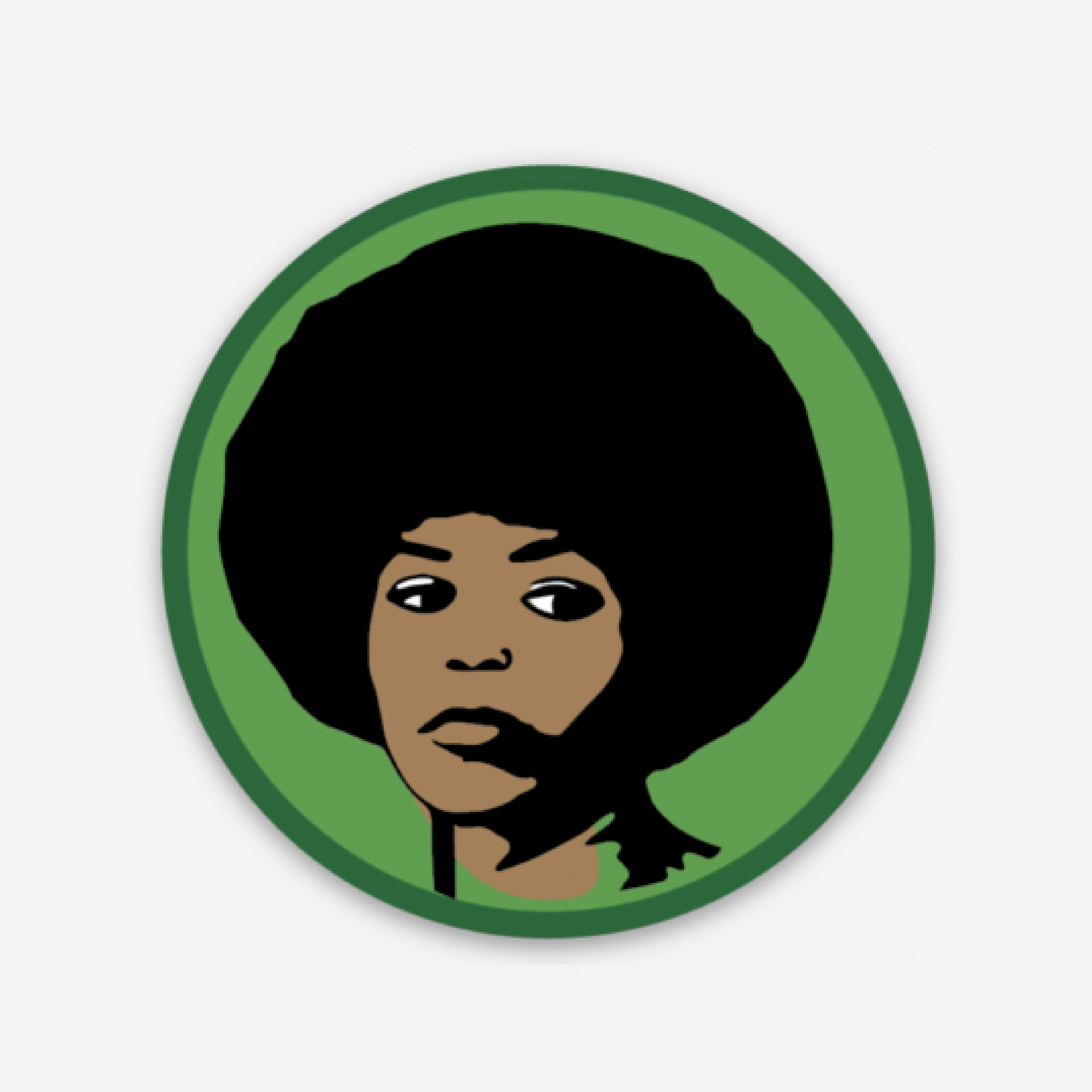 Angela Davis Sticker Green Background with an image of Angela Davis