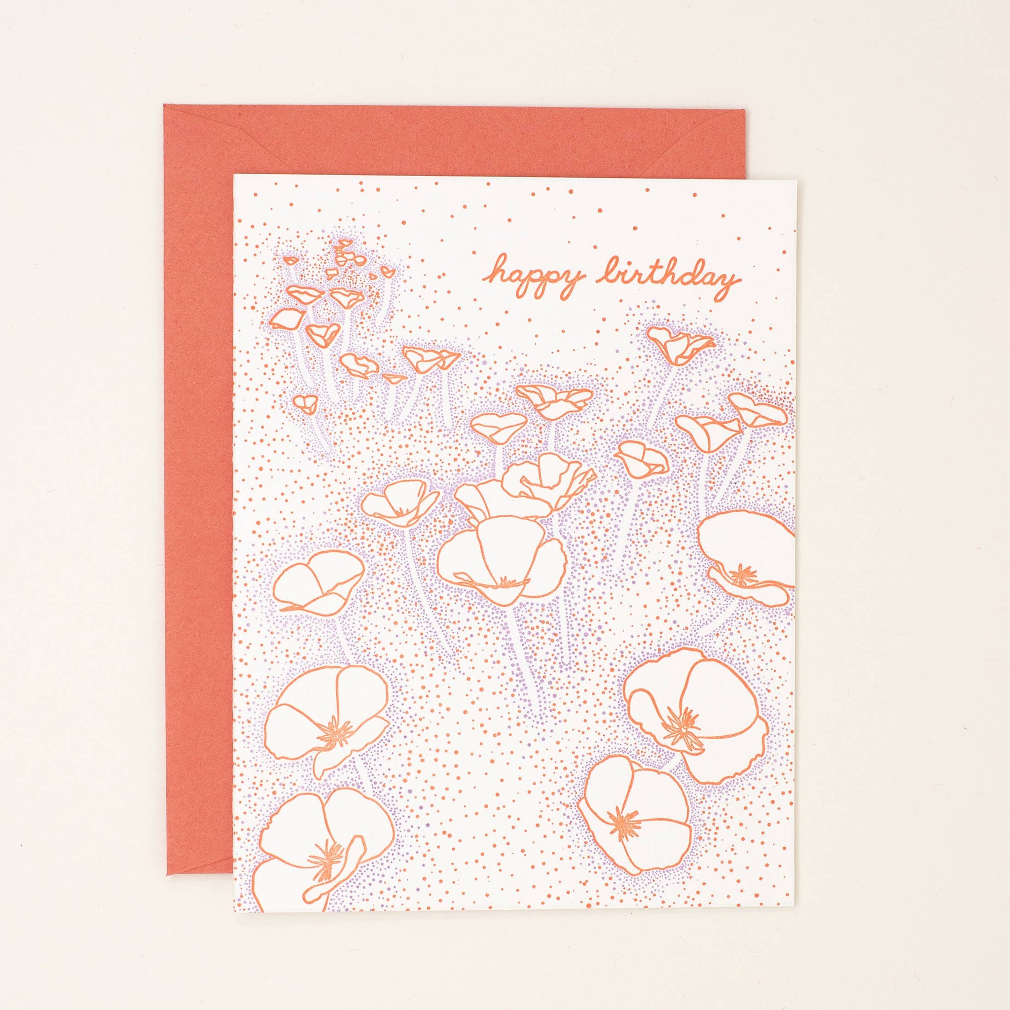 Birthday Floating Poppies Letterpress Card