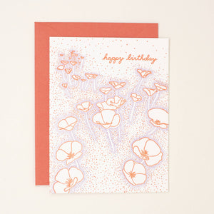 Birthday Floating Poppies Letterpress Card
