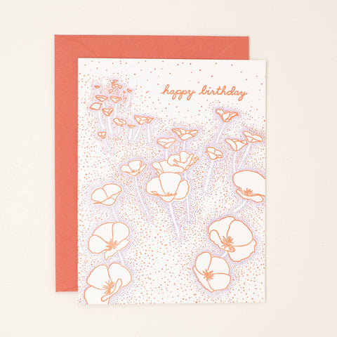 Birthday Floating Poppies Letterpress Card