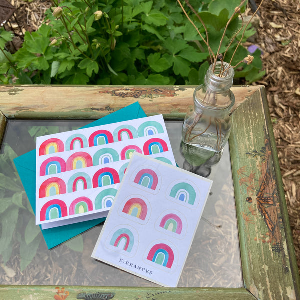 Rainbow Quartet Notecard + Sticker Set
