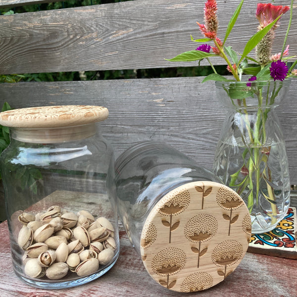 Dandelion Wood Lid Glass Jar