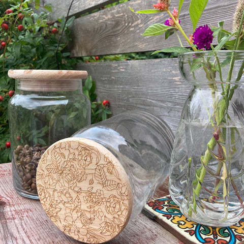 Flora Field Wood Lid Glass Jar