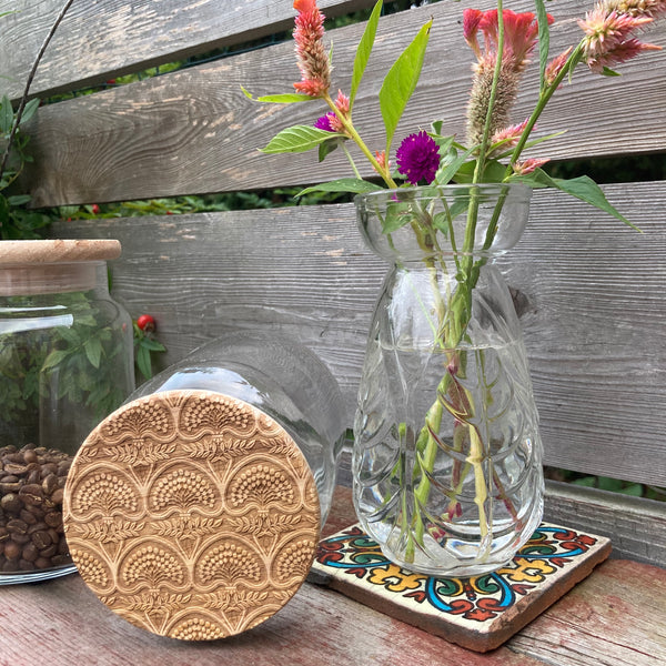 Deco Floral Wood Lid Glass Jar