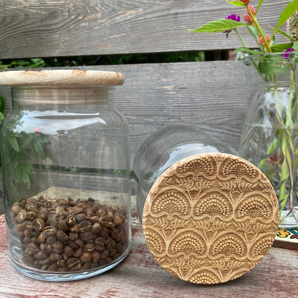 Deco Floral Wood Lid Glass Jar