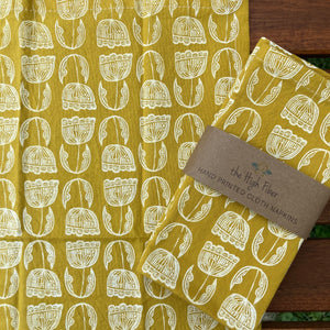 Modern Floral Mustard Cloth Napkins | 100% Cotton